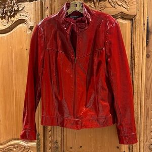 Lafayette 148 New York Fabulous Glossy Red Leather Jacket